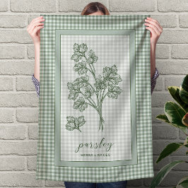Parsley Herb Kitchen Towel – Green Gingham Border Theedoek