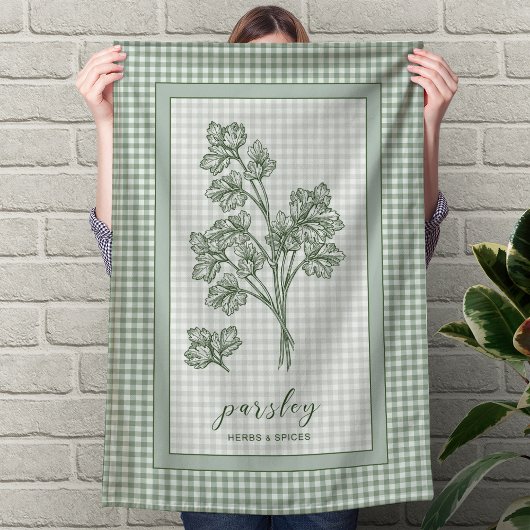 Parsley Herb Kitchen Towel – Green Gingham Border Theedoek