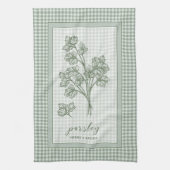 Parsley Herb Kitchen Towel – Green Gingham Border Theedoek (Verticaal)