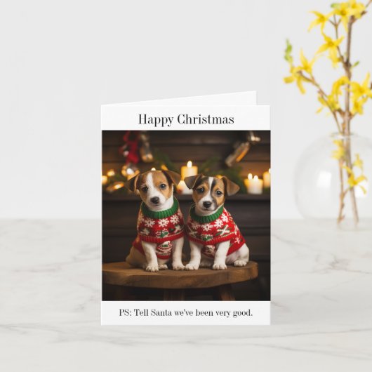 Parson Jack Russell Puppies Kerstmis Kaart (Gele Bloem)