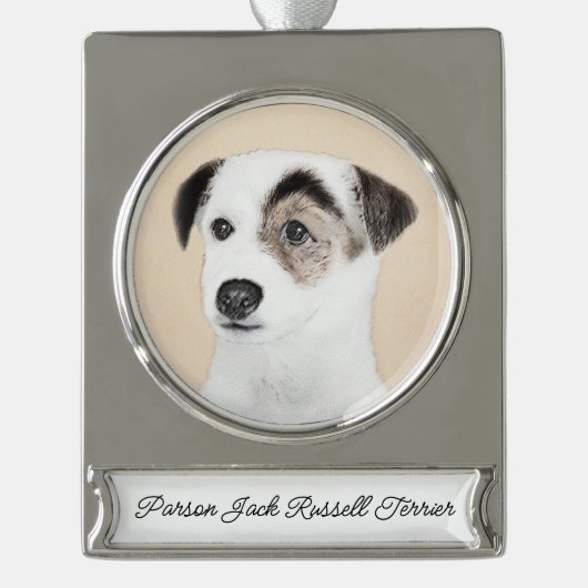 Parson Jack Russell Terrier Painting - Dog Art Sil Verzilverd Banner Ornament (Voorkant)