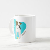 Parson Russell dog met ball PRT mama turquoise har Koffiemok (Voorkant links)