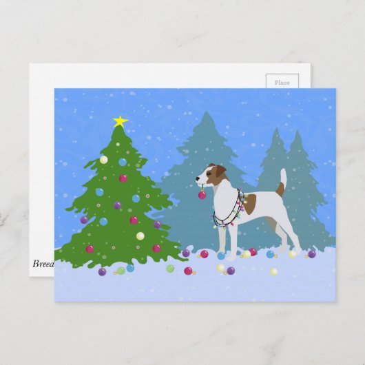 Parson Russell Terrier Decorating Christmas Tree Feestdagenkaart (Voorkant / Achterkant)