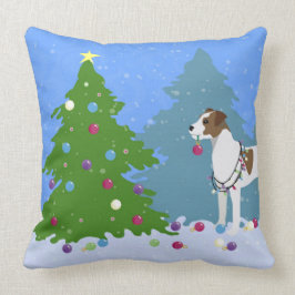 Parson Russell Terrier die kerstboom decorreert Kussen