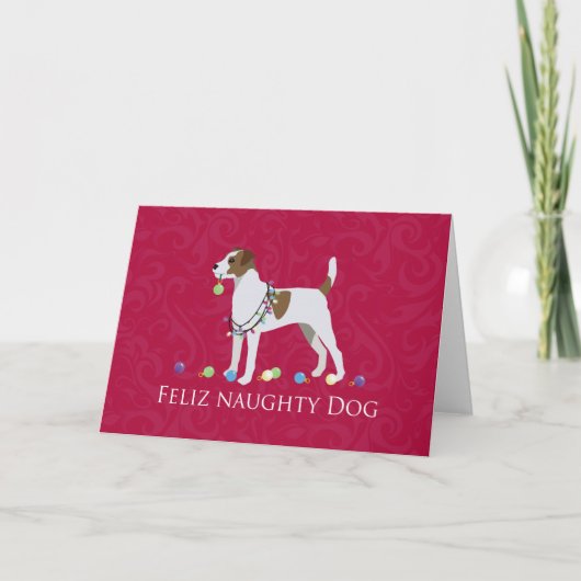 Parson Russell Terrier Feliz Naughty Dog Kerstmis Feestdagen Kaart (Voorkant)