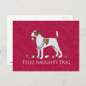 Parson Russell Terrier Feliz Naughty Dog Kerstmis Feestdagenkaart (Voorkant / Achterkant)