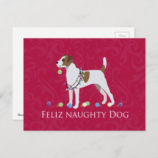 Parson Russell Terrier Feliz Naughty Dog Kerstmis Feestdagenkaart (Voorkant / Achterkant)