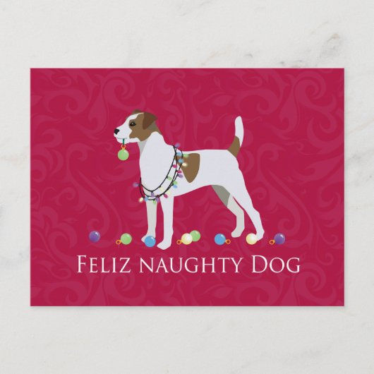 Parson Russell Terrier Feliz Naughty Dog Kerstmis Feestdagenkaart (Voorkant)