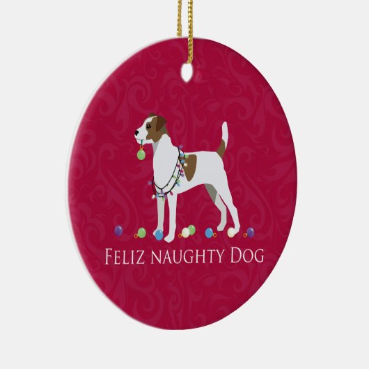 Parson Russell Terrier Feliz Naughty Dog Kerstmis Keramisch Ornament (Rechts)
