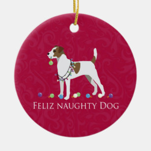 Parson Russell Terrier Feliz Naughty Dog Kerstmis Keramisch Ornament