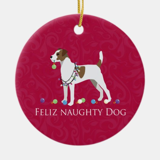 Parson Russell Terrier Feliz Naughty Dog Kerstmis Keramisch Ornament (Voorkant)