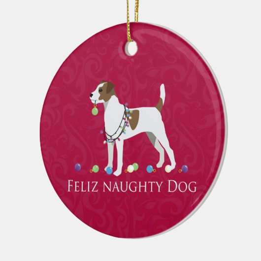 Parson Russell Terrier Feliz Naughty Dog Kerstmis Keramisch Ornament (Links)