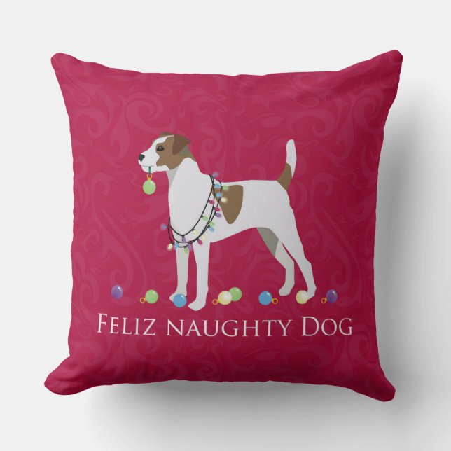 Parson Russell Terrier Feliz Naughty Dog Kerstmis Kussen (Voorkant)