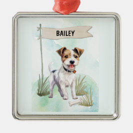 Parson Russell Terrier Watercolor Personalized Dog Metalen Ornament
