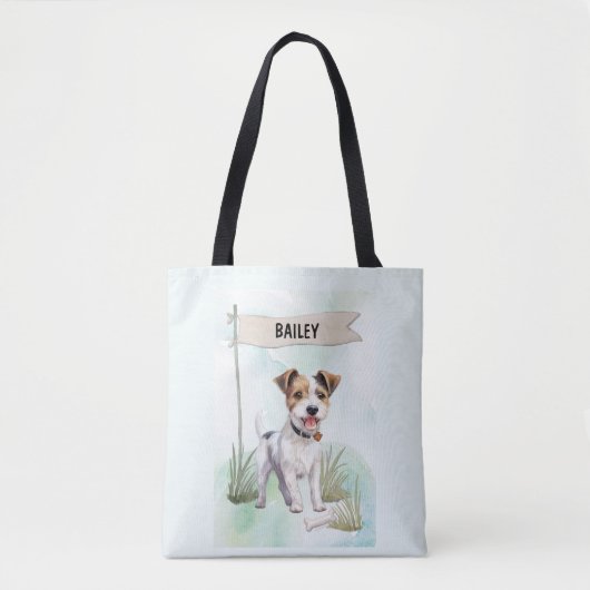 Parson Russell Terrier Watercolor Personalized Dog Tote Bag (Voorkant)