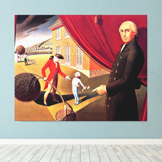 Parson Weem's Fable, mooie kunst van Grant Wood Canvas Afdruk (Insitu (Houten vloer))
