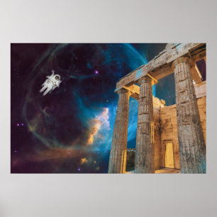 Parthenon Acropolis Griekenland ontmoet de ruimte Poster