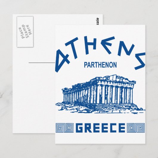 Parthenon - Athene - Grieks (blauw) Briefkaart (Voorkant / Achterkant)