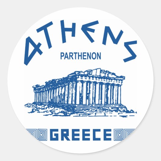 Parthenon - Athene - Grieks (blauw) Ronde Sticker (Voorkant)