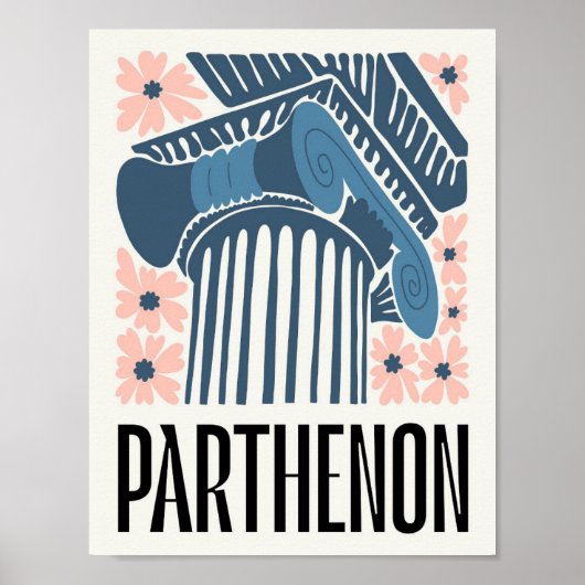 Parthenon Athens Griekenland abstracte reizen bloe Poster (Voorkant)