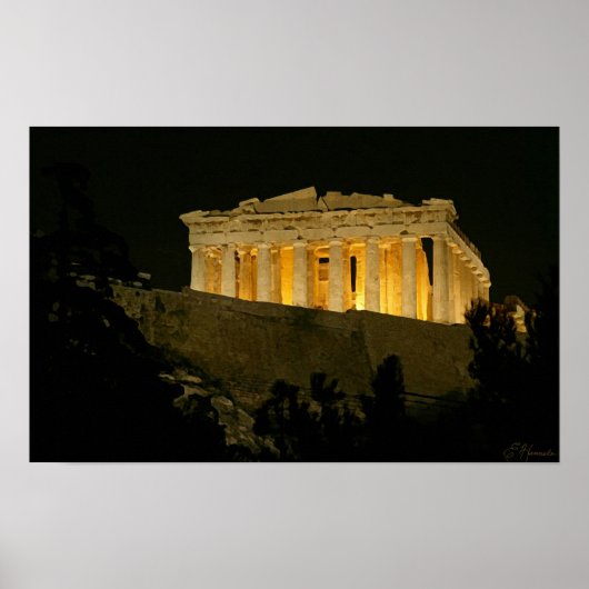 Parthenon bij nacht poster (Voorkant)