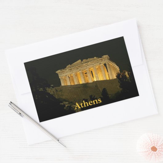 Parthenon bij nacht rechthoekige sticker (Envelop)