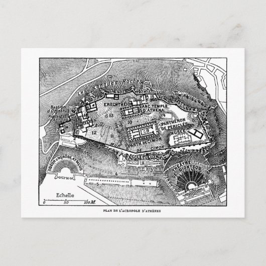 Parthenon op de kaart van Athene (Voorkant)
