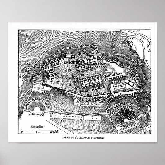 Parthenon op de kaart van Athene Poster (Voorkant)