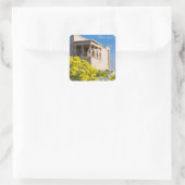 Parthenon-tempel met veerbloemen vierkante sticker (Tas)