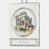 Parthenon Travel Art Waterverf Ornament Verzilverd Banner Ornament (Links)