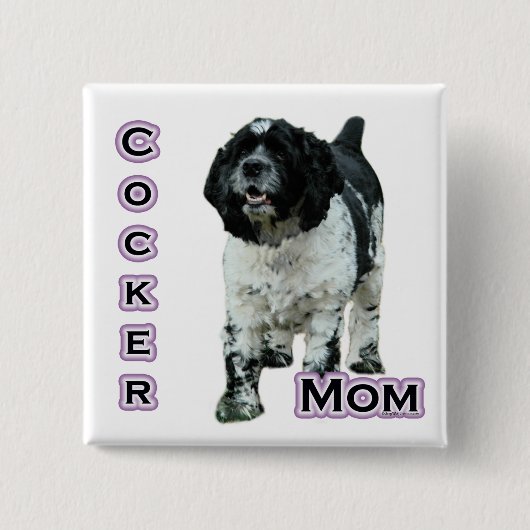 Parti Cocker Spaniel Moeder; Moeder van Cocker Spa Vierkante Button 5,1 Cm (Voorkant)