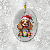 Parti Cocker Spaniel verpakt in kerstverlichting Keramisch Ornament