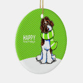 Parti Labradoodle Happy Howl-i-days Keramisch Ornament (Rechts)