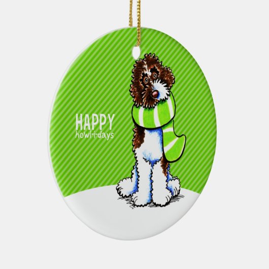 Parti Labradoodle Happy Howl-i-days Keramisch Ornament (Rechts)