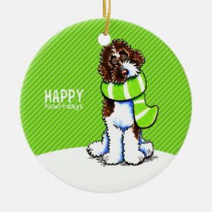 Parti Labradoodle Happy Howl-i-days Keramisch Ornament