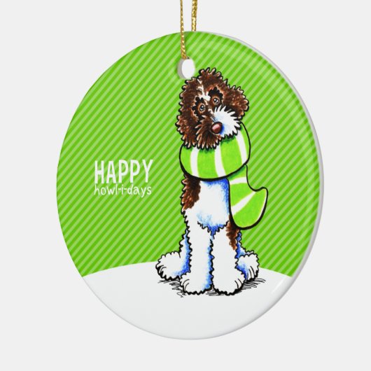 Parti Labradoodle Happy Howl-i-days Keramisch Ornament (Links)