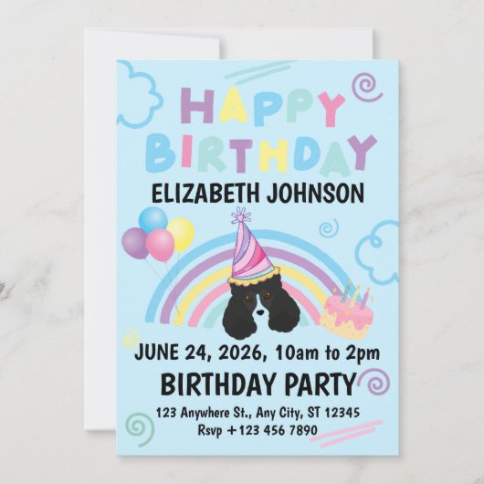 Parti Poodle Birthday Invitation in Blue Kaart (Voorkant)