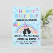 Parti Poodle Birthday Invitation in Blue Kaart (Staand voorkant)
