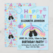 Parti Poodle Birthday Invitation in Blue Kaart (Voorkant / Achterkant)