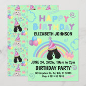 Parti Poodle Birthday Invitation in Green Kaart (Voorkant / Achterkant)