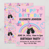 Parti Poodle Birthday Invitation in Pink Kaart (Voorkant / Achterkant)
