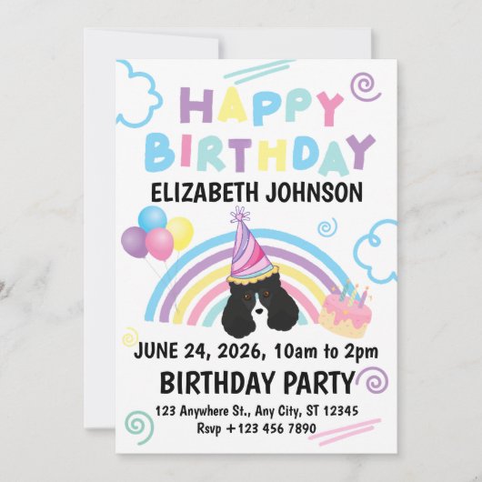 Parti Poodle Birthday Invitation in White Kaart (Voorkant)