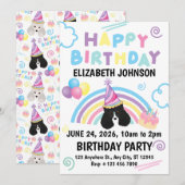 Parti Poodle Birthday Invitation in White Kaart (Voorkant / Achterkant)