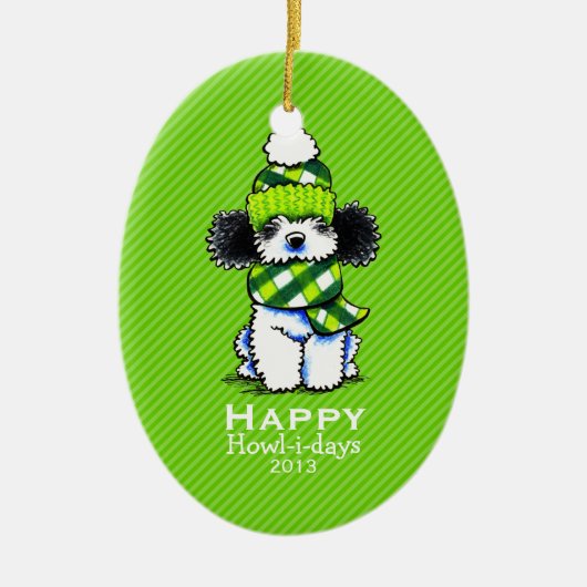 Parti Poodle Pset Scarf kerstband Aangepast Keramisch Ornament (Voorkant)