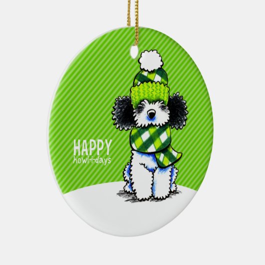 Parti Poodle Scarf Kerstmis Happy Howl-i-days Keramisch Ornament (Rechts)
