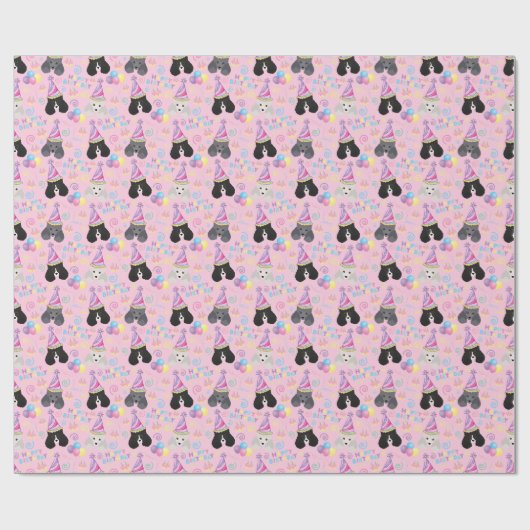 Parti Poodle Wrapping Paper in Pink Cadeaupapier (Vlak)
