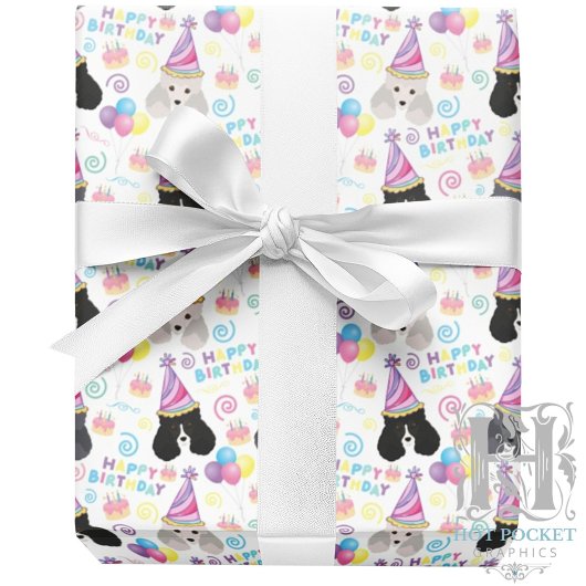 Parti Poodle Wrapping Paper in White Cadeaupapier