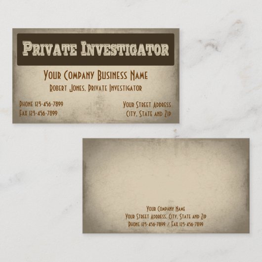 Particulier onderzoeker detective Visitekaartje (Voorkant / Achterkant)