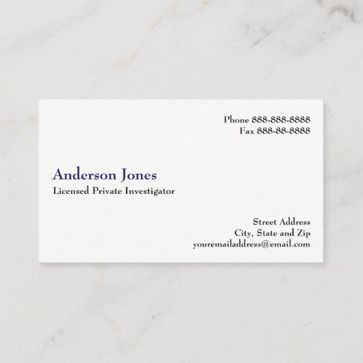 Particulier onderzoeker detective Visitekaartje (Achterkant)