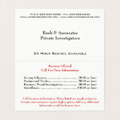 Particulier onderzoeker detective Visitekaartje (Binnenkant ongevouwen)